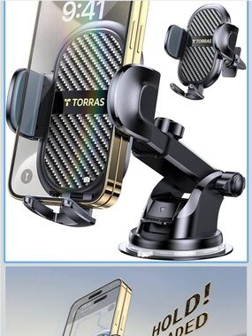 Black Universal Car Phone Holder – Suction Dashboard & Vent Mount